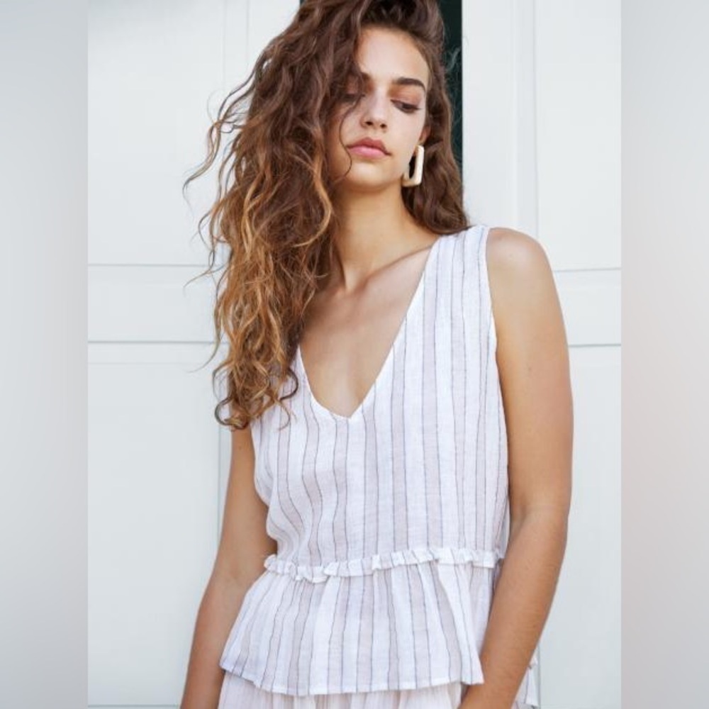 Rails Mira in Costa Stripe linen top L